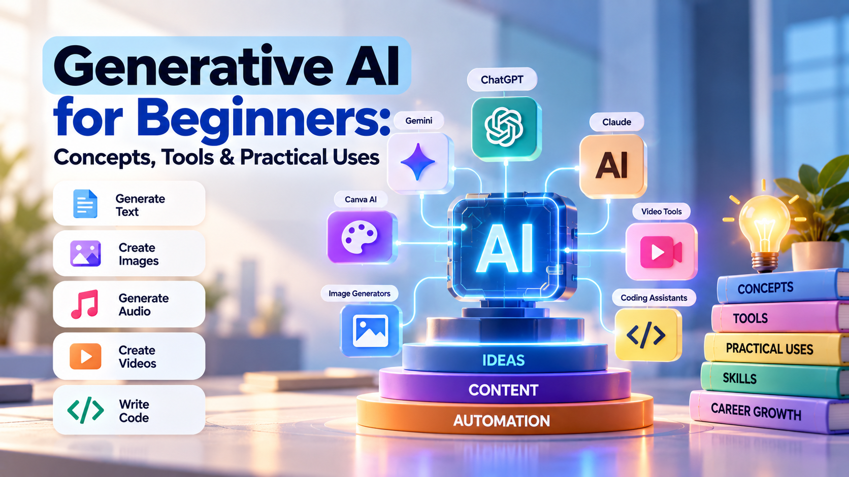 Generative AI for Beginners: Concepts, Tools & Practical Uses